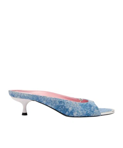 Diesel Jacquard Kitten-heel Mules In Blue