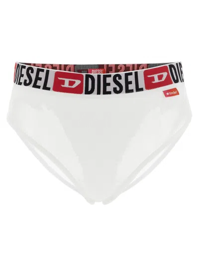 Diesel Jacquard Logo-band Ribbed Briefs In White