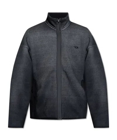Diesel Jacquard Zipper Sweater In Black