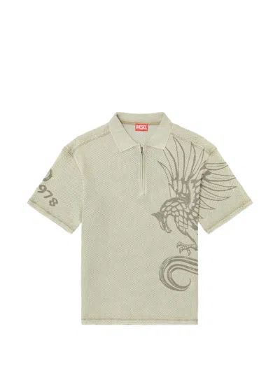 Diesel Jacquard-knit Quarter-zip Cotton Polo Shirt In Black