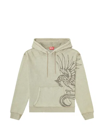 Diesel Jacquard-mesh Print-detail Cotton Hoodie In Gray