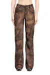 Diesel Jean-cut Distressed Leather Pants In Brown