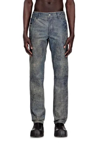 Diesel Jean-cut Leather Pants In Blue