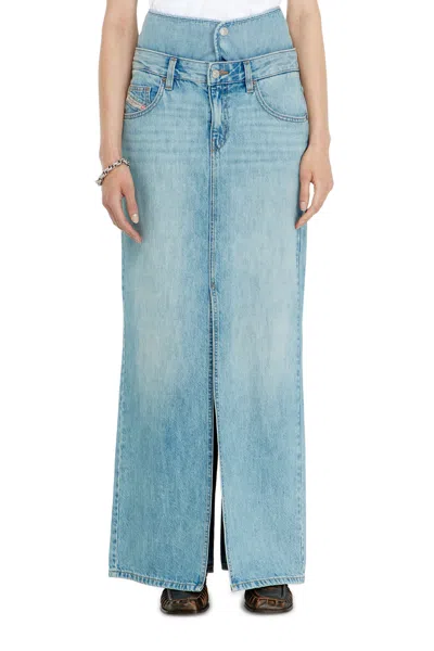 Diesel Jean-illusion Denim Maxi Skirt With Slits In Blue
