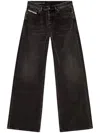 Diesel Wide-leg Black Jeans With Classic Five-pocket Styling In Neutral
