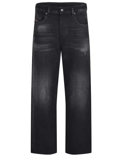 Diesel D-macro Wide-leg Jeans In Cotton Denim In Black
