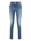 Diesel Straight Trousers With Belt Loops And Faded Effect In Blue