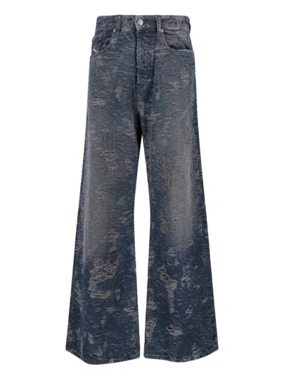 Diesel Wide-leg Trousers Distressed Texture In Blue
