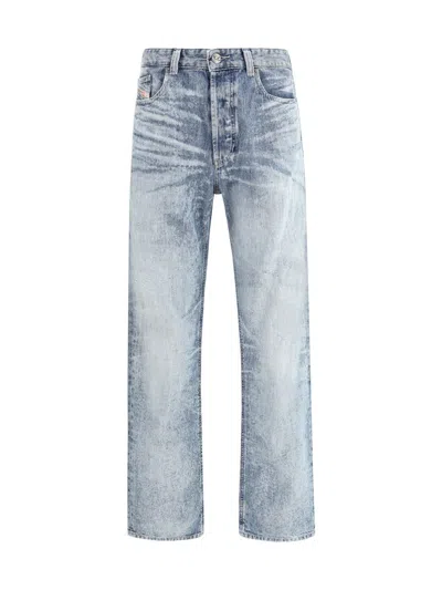 Diesel Light Blue Cotton Relaxed Fit Jeans