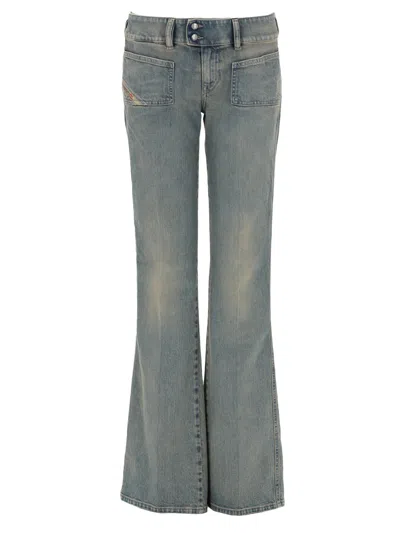 Diesel Stretch Denim Jeans Flared Five Pocket Design In Blue
