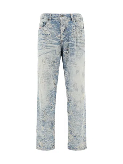 Diesel 'd-finitive' Light-blue Jeans With Worn Effect