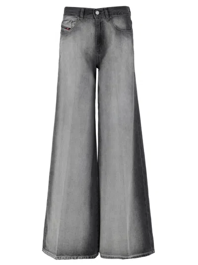 Diesel Grey Relaxed Mid Rise Jeans In Black