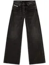 Diesel Wide-leg Black Jeans With Classic Five-pocket Styling In Black