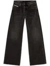 Diesel Wide-leg Black Jeans With Classic Five-pocket Styling In Multi