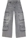 Diesel D-sire-cargo-d Grey Cargo Jeans With Low-rise Waist In Gray