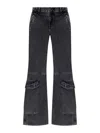 Diesel Flared Distressed Trousers Zip Pockets In Negro