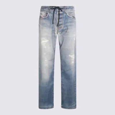 Diesel Straight Trousers With Belt Loops And Faded Wash In Blue