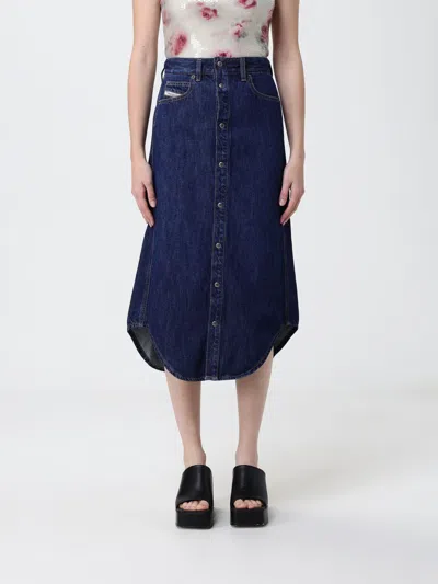 Diesel Button-up Curved-hem Midi Skirt In Blue