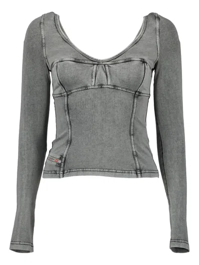 Diesel Long-sleeve Top With Denim Effect In Grey