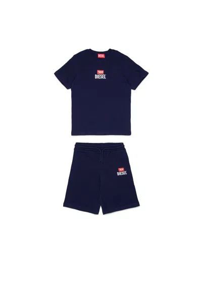 Diesel Jersey T-shirt And Bermuda Shorts Set With Logo D  In Blue
