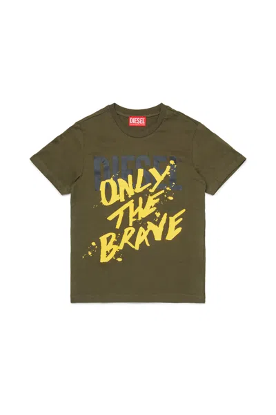 Diesel Jersey T-shirt With  Only The Brave Logo In Green