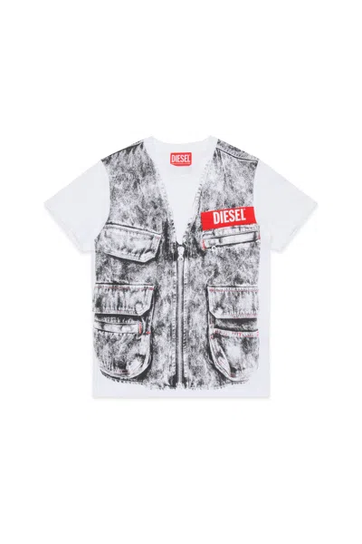 Diesel Jersey T-shirt With Digital Print In White