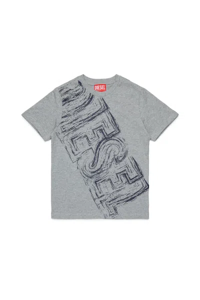 Diesel T-shirt In Jersey Con Logo Sbiadito In Grey