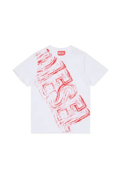Diesel Kids' Jersey T-shirt With Faded Logo In White