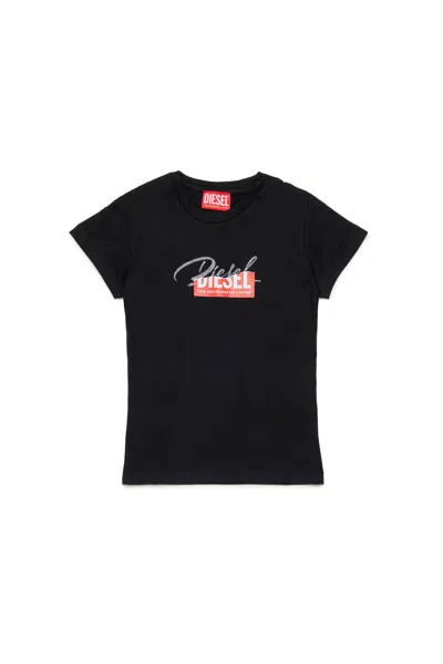 DIESEL T-SHIRT IN JERSEY CON LOGO GLITTER SOVRAPPOSTO