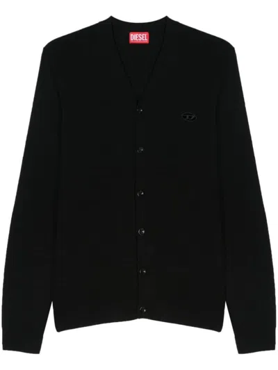Diesel K-zannis Embroidered Logo Cardigan In Black