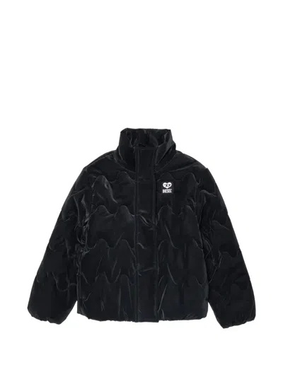 Diesel Kids' Jestelon Wave-quilted Padded Jacket In Black