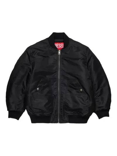 Diesel Kids Oval-d Logo Embroidered Bomber Jacket In Black