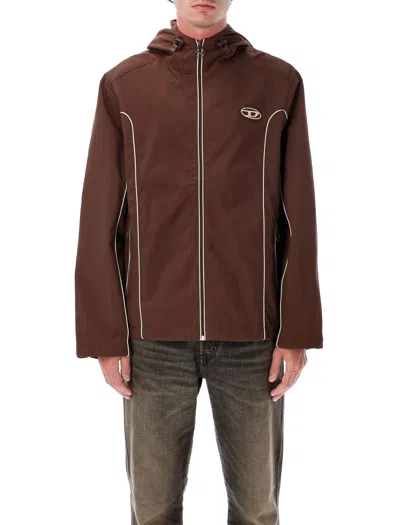 Diesel Brown Hooded Jacket With Piping Details