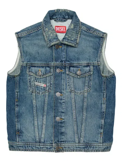 Diesel Kids' Jnhill-over-sm Buttoned Sleeveless Gilet In Blue