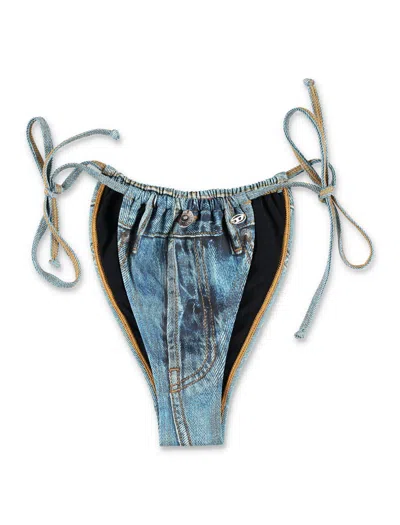 Diesel Jodie-dnm Denim-effect Bikini Bottom In Blue