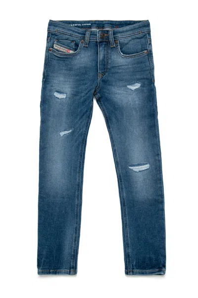 Diesel Kids' Joggjeans Medium Blue Skinny With Rips