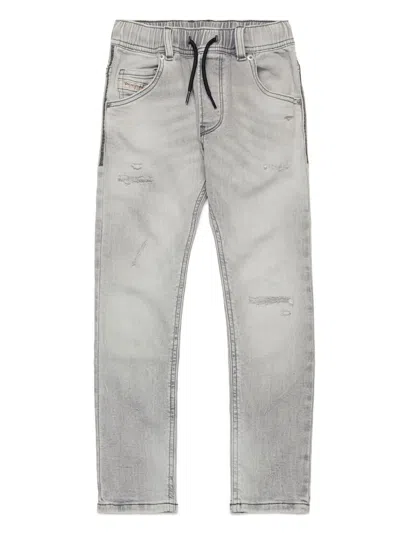 Diesel Kids' Grey Tapered Joggjeans With Rips In Black