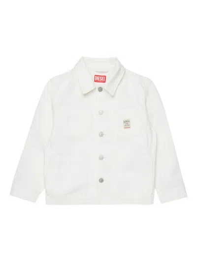 Diesel Kids' Jstack Denim Jacket With Applied Pockets In White