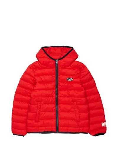 Diesel Kids' Jstony Printed Logo Quilted Jacket In Red
