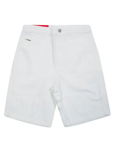 Diesel Junior Kids Wide-leg Drill Bermuda Shorts In Bianco