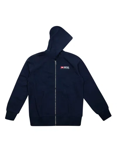 Diesel Junior Mini Full-zip Hoodie Sweatshirt With Base Logo In Blu