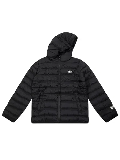 Diesel Junior Mini Lightweight Hooded Puffer Jacket In Nero