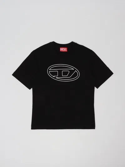 Diesel Kids' Oval D Logo-print Cotton T-shirt In Black