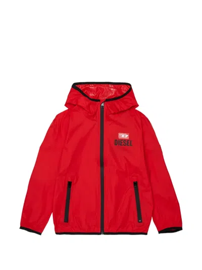 Diesel Kids' Jwindop Zip-up Hooded Jacket In Red