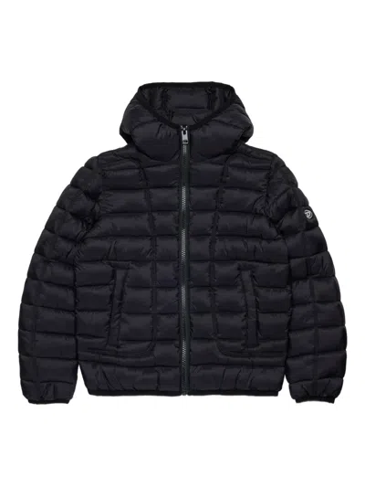 Diesel Kids Oval-d Logo Patch Padded Jacket In Black