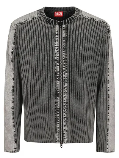 Diesel K-matty Contrast Panel Zip-up Cardigan In Black
