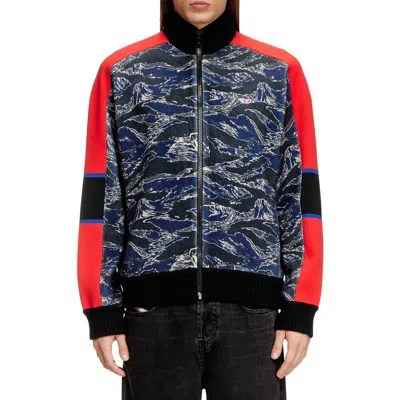 Diesel ® K-calo Colorblock Organic Cotton Zip-up Jacket In Blue
