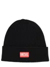 Diesel Ribbed Logo Beanie In Black