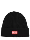 Diesel Ribbed Logo Beanie In Black