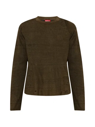 Diesel K-daianas Distressed Crew-neck Sweater In Green